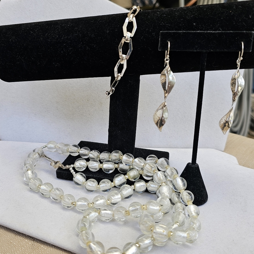 SET! 925 ISRAEL Earrings, 925 Bracelet, Coldwater Creek Glass Bead Necklace SET! - Picture 3 of 16